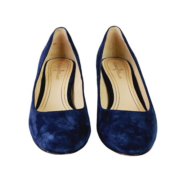 COLE HAAN Chelsea Suede Low-flared Heel Pump, Blazer Blue, Sz 5B D40576 - Picture 5 of 9